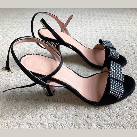 NWOB J. Crew Made-in-Italy Crystal Bow Heels in Black Satin - 9 - Picture 4 of 7
